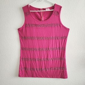 Roman Fashion Pink Tank with Gun Metal Beading, Size 2x NWOT